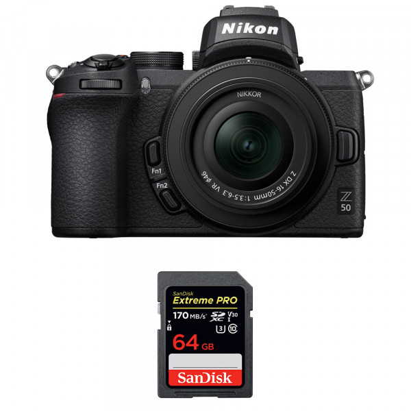 Cámara mirrorless Nikon Z50 + 16-50mm f/3.5-6.3 VR + SanDisk 64GB Extreme Pro UHS-I SDXC 170 MB/s-1