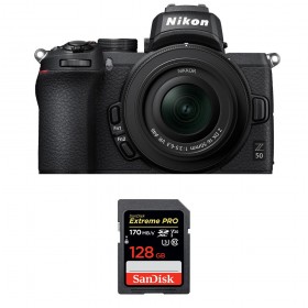 Appareil photo hybride Nikon Z50 + 16-50mm F3.5-6.3 VR + SanDisk 128GB Extreme Pro UHS-I SDXC 170 MB/s-1