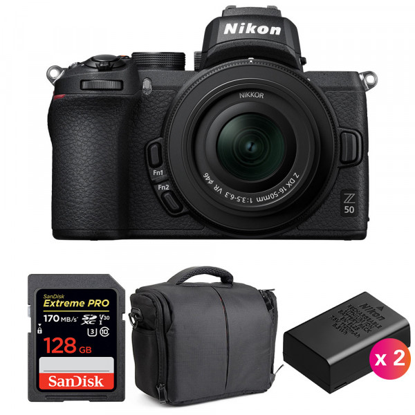 Nikon Z50 + 16-50mm F3.5-6.3 VR + SanDisk 128GB Extreme Pro UHS-I SDXC 170 MB/s + 2 Nikon EN-EL25 + Sac - Appareil Photo Hybride