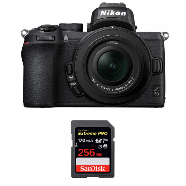 Appareil photo hybride Nikon Z50 + 16-50mm F3.5-6.3 VR + SanDisk 256GB Extreme Pro UHS-I SDXC 170 MB/s-1