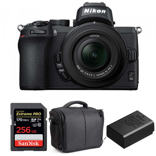 Appareil photo hybride Nikon Z50 + 16-50mm F3.5-6.3 VR + SanDisk 256GB Extreme Pro UHS-I SDXC 170 MB/s + Nikon EN-EL25 + Sac-1