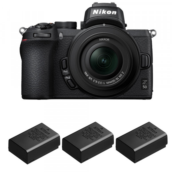 Nikon Z50 + 16-50mm f/3.5-6.3 VR + 3 Nikon EN-EL25-1