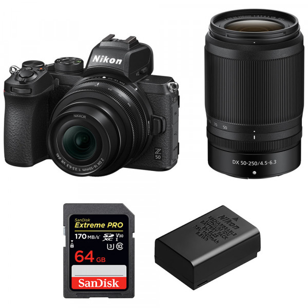 Nikon Z50 + 16-50mm + 50-250mm + SanDisk 64GB Extreme Pro UHS-I SDXC 170 MB/s + Nikon EN-EL25-1