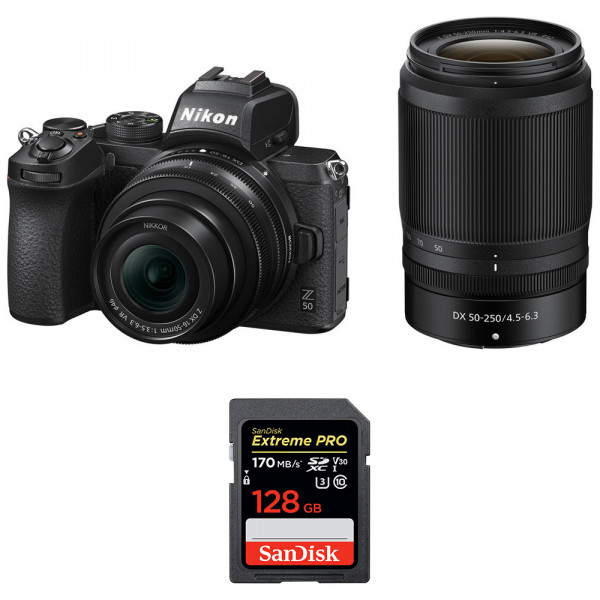 Appareil photo hybride Nikon Z50 + 16-50mm + 50-250mm + SanDisk 128GB Extreme Pro UHS-I SDXC 170 MB/s-1