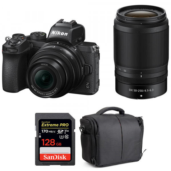 Nikon Z50 + 16-50mm + 50-250mm + SanDisk 128GB Extreme Pro UHS-I SDXC 170 MB/s + Bolsa - Cámara mirrorless-1