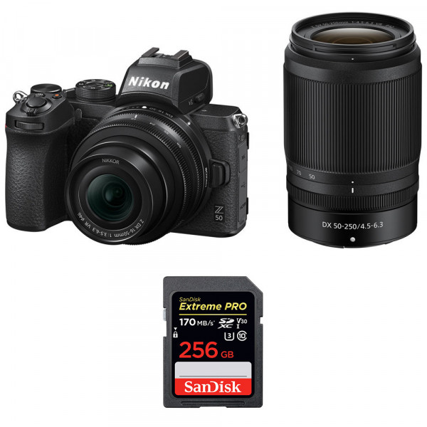 Cámara mirrorless Nikon Z50 + 16-50mm + 50-250mm + SanDisk 256GB Extreme Pro UHS-I SDXC 170 MB/s-1
