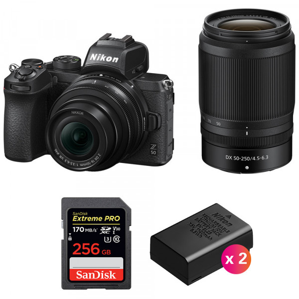 Nikon Z50 + 16-50mm + 50-250mm + SanDisk 256GB Extreme Pro UHS-I SDXC 170 MB/s + 2 Nikon EN-EL25-1