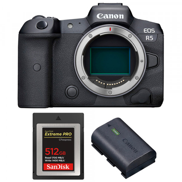 Canon EOS R5 Body + SanDisk 512GB Extreme PRO CFexpress Type B + Canon LP-E6NH-1