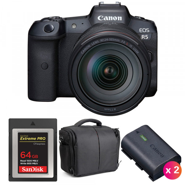 Canon EOS R5 + RF 24-105mm f/4L IS USM + SanDisk 64GB Extreme PRO CFexpress Type B + 2 LP-E6NH + Bag-1