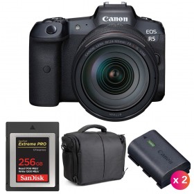 Canon EOS R5 + RF 24-105mm f/4L IS USM + SanDisk 256GB Extreme PRO CFexpress Type B + 2 LP-E6NH + Bolsa - Contenido de la caj