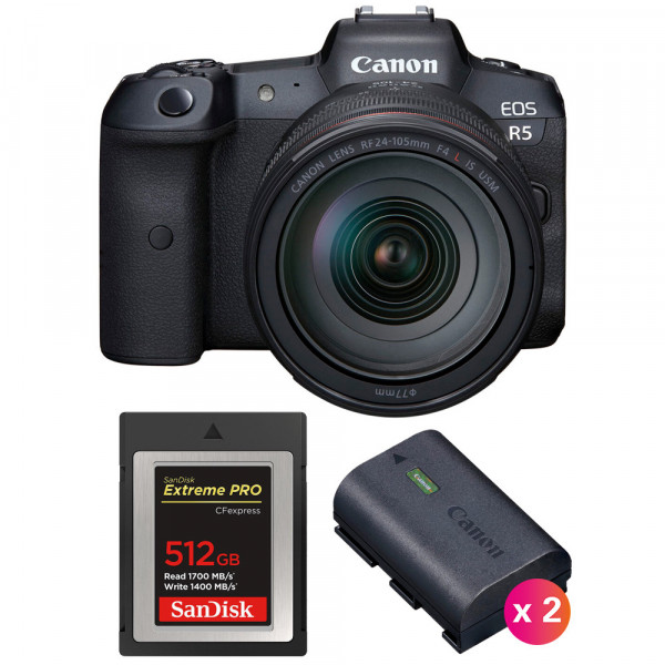 Canon EOS R5 + RF 24-105mm f/4L IS USM + SanDisk 512GB Extreme PRO CFexpress Type B + 2 Canon LP-E6NH-1