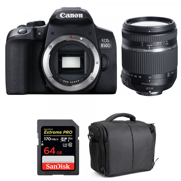 Cámara Canon 850D + Tamron 18-270mm f/3.5-6.3 Di II VC PZD + SanDisk 64GB UHS-I SDXC 170 MB/s + Bolsa-1