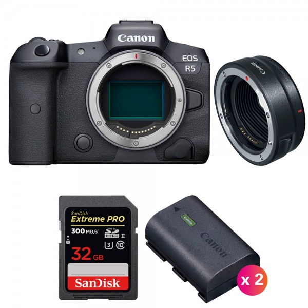 Canon R5 + EF-EOS R + SanDisk 32GB Extreme PRO UHS-II SDXC 300 MB/s + 2 Canon LP-E6NH - Appareil Photo Professionnel-1