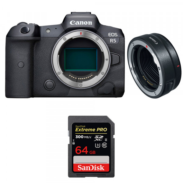 Cámara mirrorless Canon R5 + EF-EOS R + SanDisk 64GB Extreme PRO UHS-II SDXC 300 MB/s-1