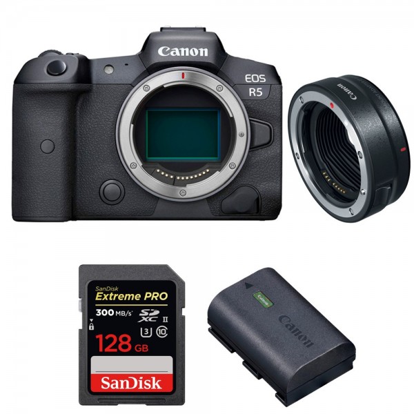 Canon R5 + EF-EOS R + SanDisk 128GB Extreme PRO UHS-II SDXC 300 MB/s + Canon LP-E6NH - Appareil Photo Professionnel|MCZ DIRECT