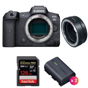 Cámara mirrorless Canon R5 + EF-EOS R + SanDisk 128GB Extreme PRO UHS-II SDXC 300 MB/s + 2 Canon LP-E6NH-1