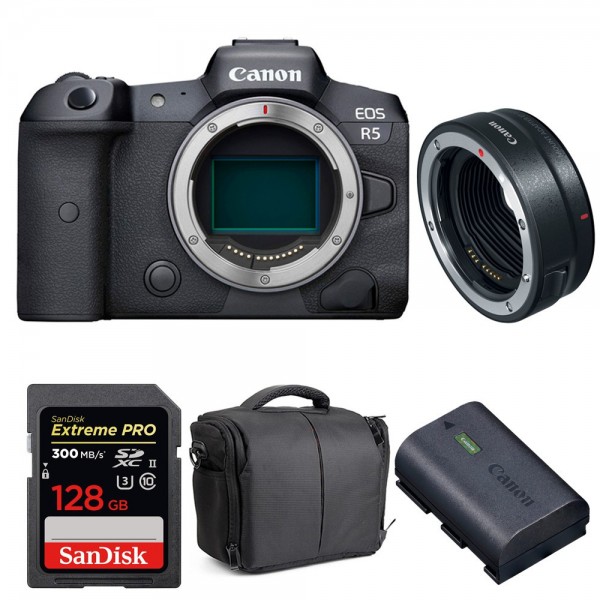 Canon EOS R5 + EF-EOS R + SanDisk 128GB Extreme PRO UHS-II SDXC 300 MB/s + Canon LP-E6NH + Bag|MCZ DIRECT