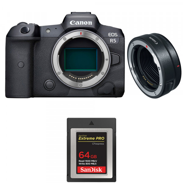 Appareil photo hybride Canon R5 + EF-EOS R + SanDisk 64GB Extreme PRO CFexpress Type B-1
