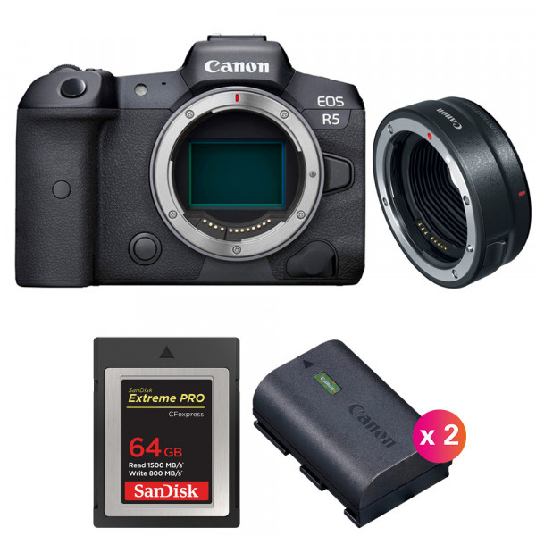 Canon R5 + EF-EOS R + SanDisk 64GB Extreme PRO CFexpress Type B + 2 Canon LP-E6NH - Appareil Photo Professionnel-1