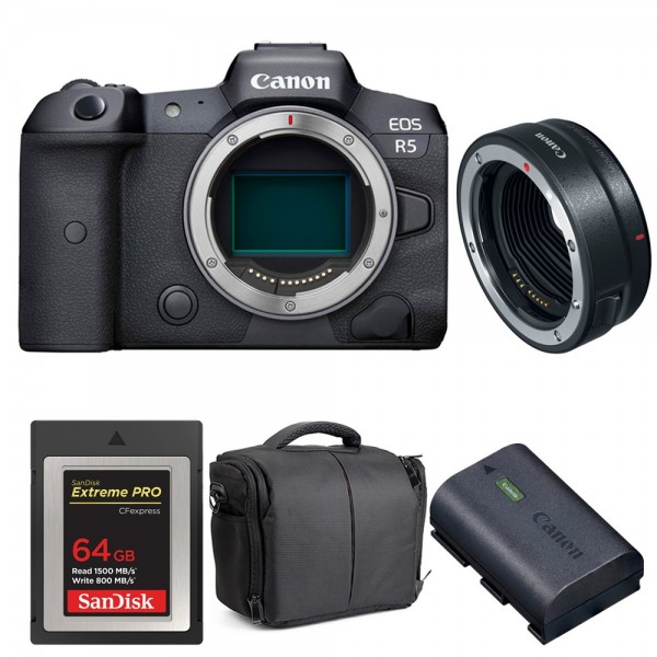 Canon EOS R5 + EF-EOS R + SanDisk 64GB Extreme PRO CFexpress Type B + Canon LP-E6NH + Bag-1