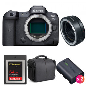 Canon EOS R5 + EF-EOS R + SanDisk 64GB Extreme PRO CFexpress Type B + 2 Canon LP-E6NH + Bag-1