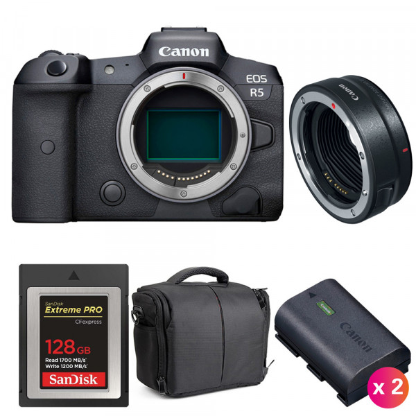 Canon EOS R5 + EF-EOS R + SanDisk 128GB Extreme PRO CFexpress Type B + 2 Canon LP-E6NH + Bag-1