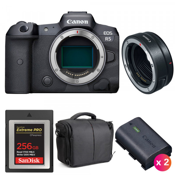 Canon R5 + EF-EOS R + SanDisk 256GB Extreme PRO CFexpress Type B + 2 Canon LP-E6NH + Sac - Appareil Photo Professionnel-1