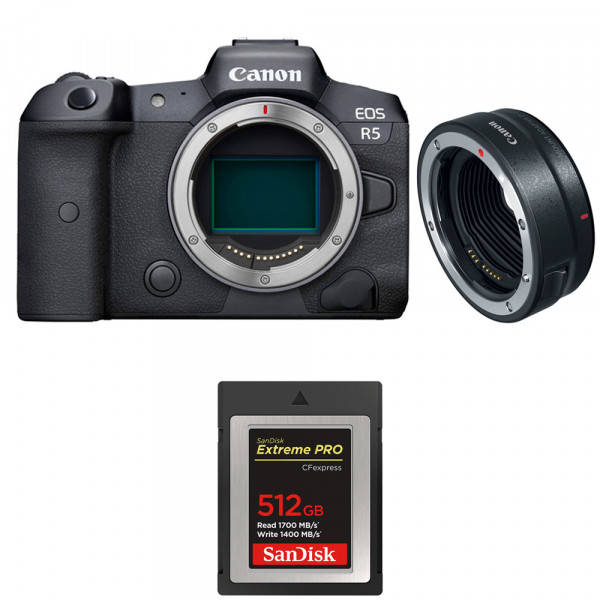 Appareil photo hybride Canon R5 + EF-EOS R + SanDisk 512GB Extreme PRO CFexpress Type B-1