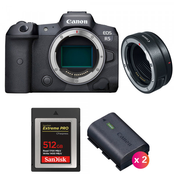 Canon R5 + EF-EOS R + SanDisk 512GB Extreme PRO CFexpress Type B + 2 Canon LP-E6NH - Appareil Photo Professionnel-1
