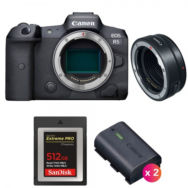 Canon EOS R5 + EF-EOS R + SanDisk 512GB Extreme PRO CFexpress Type B + 2 Canon LP-E6NH-1