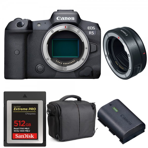 Canon EOS R5 + EF-EOS R + SanDisk 512GB Extreme PRO CFexpress Type B + Canon LP-E6NH + Bag-1