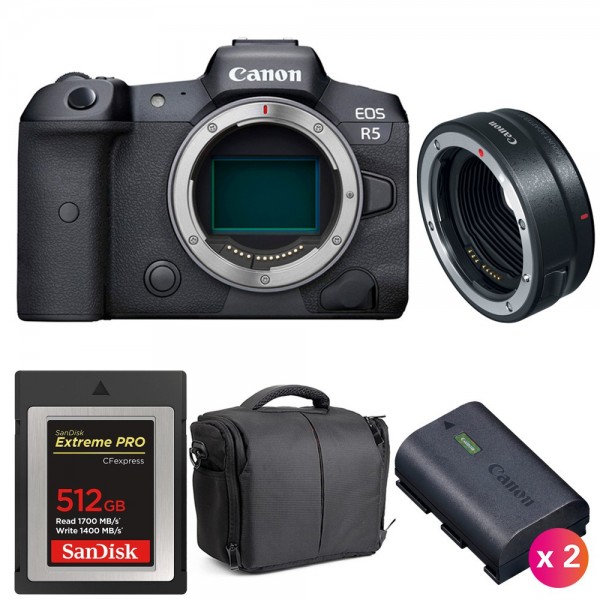 Canon EOS R5 + EF-EOS R + SanDisk 512GB Extreme PRO CFexpress Type B + 2 Canon LP-E6NH + Bag-1