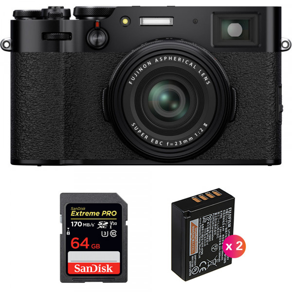 Fujifilm X100V Noir + SanDisk 64GB Extreme Pro UHS-I SDXC 170 MB/s + 2 Fujifilm NP-W126S + Sac-1