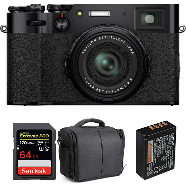 Appareil photo Compact Fujifilm X100V Noir + SanDisk 64GB Extreme Pro UHS-I SDXC 170 MB/s + Fujifilm NP-W126S + Sac-1
