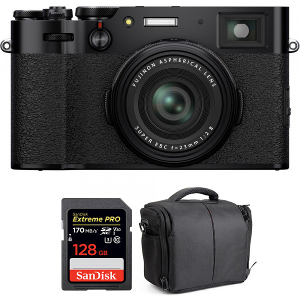 Appareil photo Compact Fujifilm X100V Noir + SanDisk 128GB Extreme Pro UHS-I SDXC 170 MB/s + Sac-1