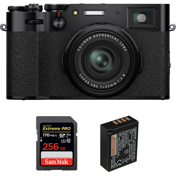 Cámara mirrorless Fujifilm X100V Negro + SanDisk 256GB Extreme Pro UHS-I SDXC 170 MB/s + Fujifilm NP-W126S-1