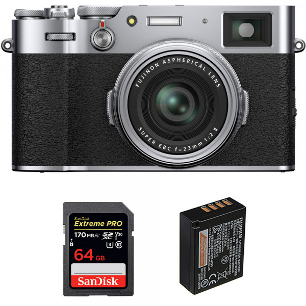 Cámara mirrorless Fujifilm X100V Silver + SanDisk 64GB Extreme Pro UHS-I SDXC 170 MB/s + Fujifilm NP-W126S-1
