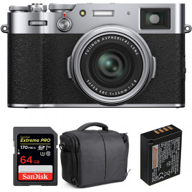 Cámara mirrorless Fujifilm X100V Silver + SanDisk 64GB Extreme Pro UHS-I SDXC 170 MB/s + Fujifilm NP-W126S + Bolsa-1