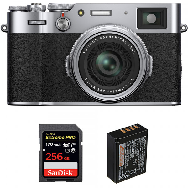Cámara mirrorless Fujifilm X100V Silver + SanDisk 256GB Extreme Pro UHS-I SDXC 170 MB/s + Fujifilm NP-W126S-1
