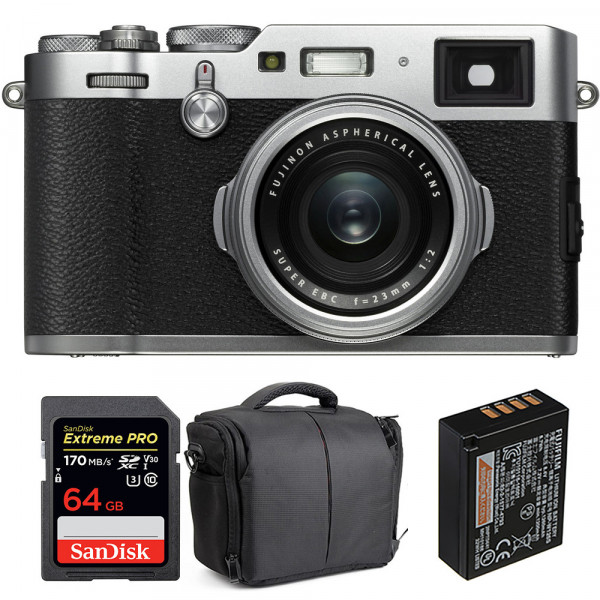 Appareil photo Compact Fujifilm X100F Silver + SanDisk 64GB Extreme Pro UHS-I SDXC 170 MB/s + Fujifilm NP-W126S + Sac-1