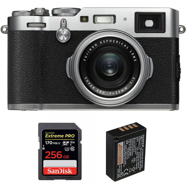 Appareil photo Compact Fujifilm X100F Silver + SanDisk 256GB Extreme Pro UHS-I SDXC 170 MB/s + Fujifilm NP-W126S-1
