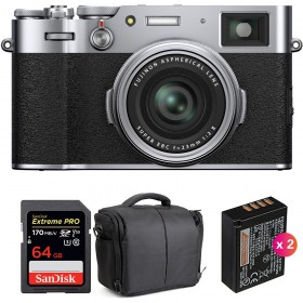 Cámara mirrorless Fujifilm X100V Silver + SanDisk 64GB Extreme Pro UHS-I SDXC 170 MB/s + 2 Fujifilm NP-W126S + Bolsa-1