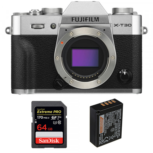 Cámara mirrorless Fujifilm XT30 Silver + SanDisk 64GB Extreme Pro UHS-I SDXC 170 MB/s + Fujifilm NP-W126S-1