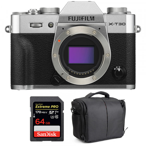 Cámara mirrorless Fujifilm XT30 Silver + SanDisk 64GB Extreme Pro UHS-I SDXC 170 MB/s + Bolsa-1