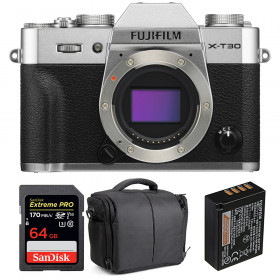 Appareil photo hybride Fujifilm XT30 Silver + SanDisk 64GB Extreme Pro UHS-I SDXC 170 MB/s + Fujifilm NP-W126S + Sac-1