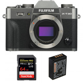 Appareil photo hybride Fujifilm XT30 Charcoal + SanDisk 64GB Extreme Pro UHS-I SDXC 170 MB/s + Fujifilm NP-W126S-1