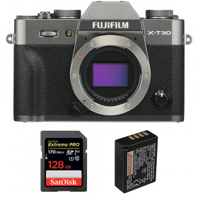 Appareil photo hybride Fujifilm XT30 Charcoal + SanDisk 128GB Extreme Pro UHS-I SDXC 170 MB/s + Fujifilm NP-W126S-1