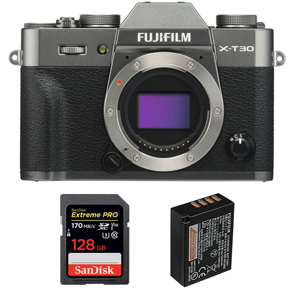 Cámara mirrorless Fujifilm XT30 Charcoal + SanDisk 128GB Extreme Pro UHS-I SDXC 170 MB/s + Fujifilm NP-W126S-1