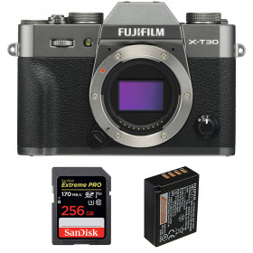 Appareil photo hybride Fujifilm XT30 Charcoal + SanDisk 256GB Extreme Pro UHS-I SDXC 170 MB/s + Fujifilm NP-W126S-1