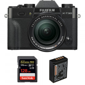 Appareil photo hybride Fujifilm XT30 + XF 18-55mm F2.8-4 R LM OIS Noir + SanDisk 128GB UHS-I SDXC 170 MB/s + Fujifilm NP-W126S-1
